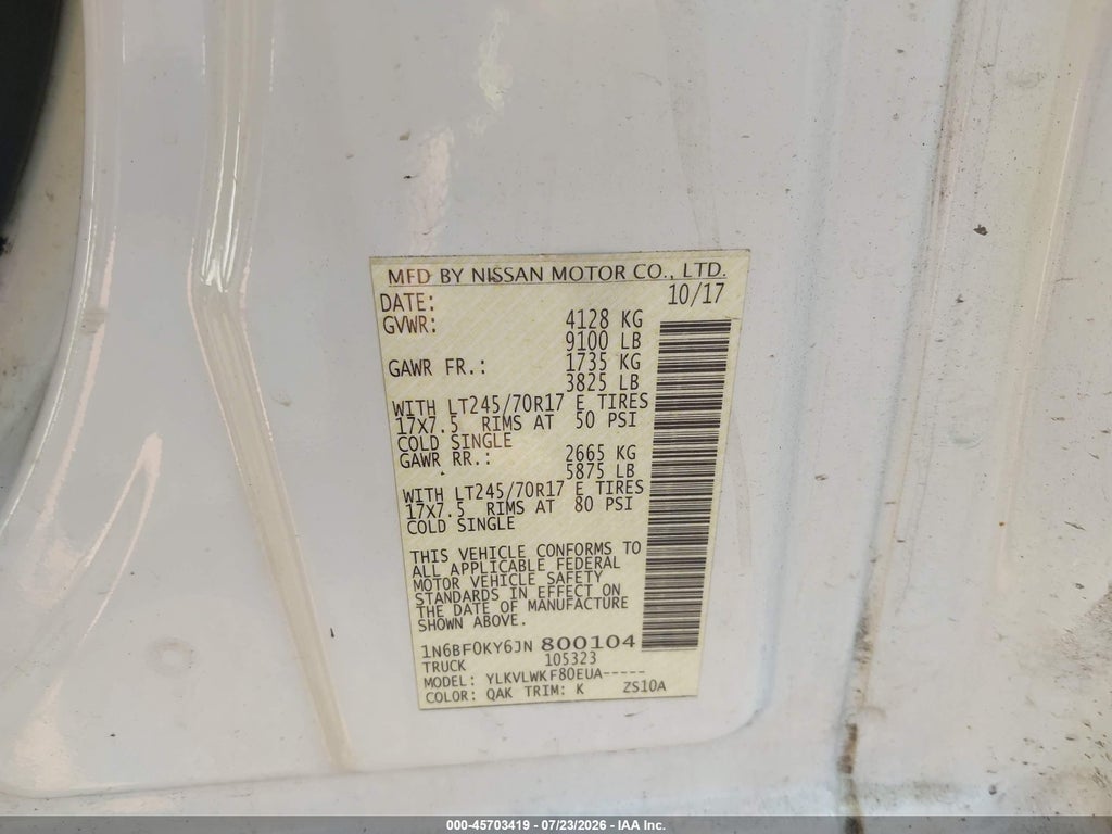 2018 Nissan NV Cargo NV2500 HD S V6 photo 9