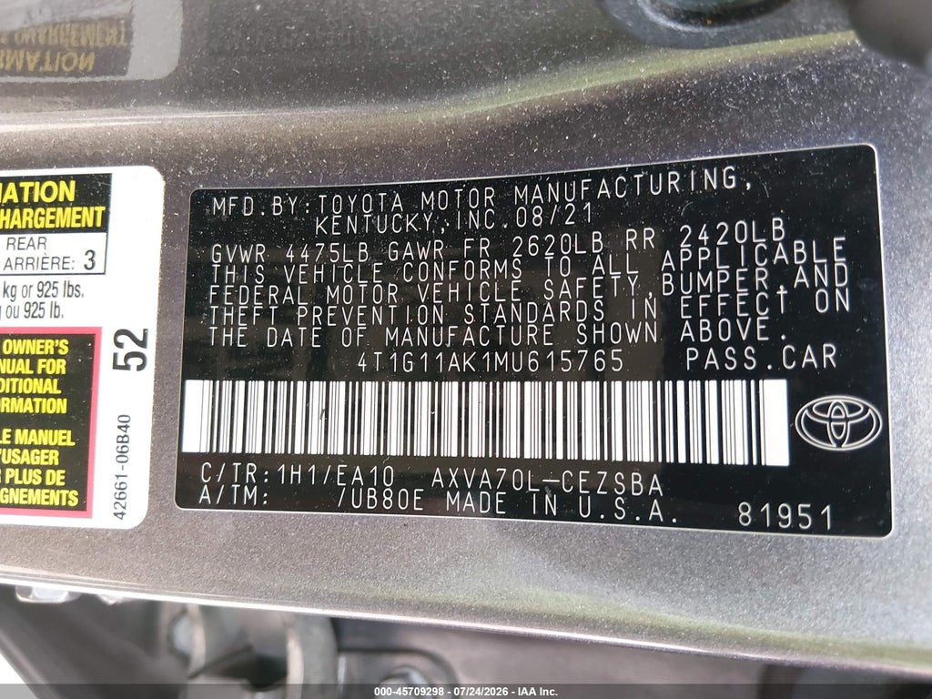 2021 Toyota Camry SE photo 9