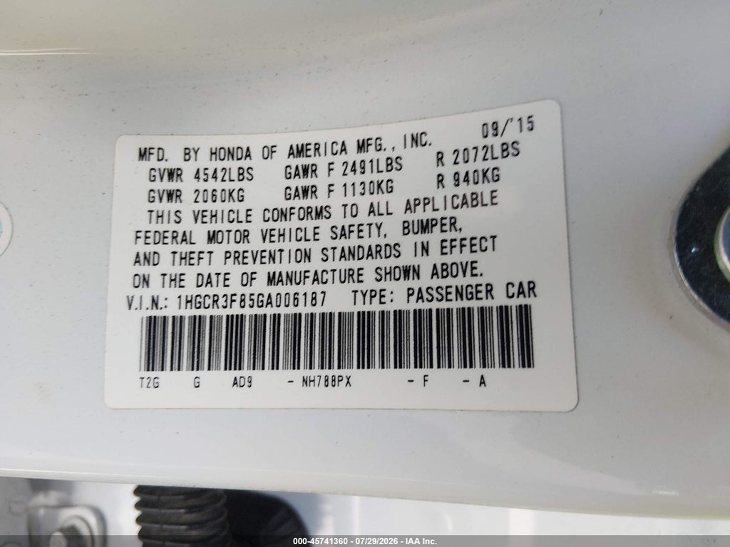 2016 Honda Accord EX-L V-6 photo 9