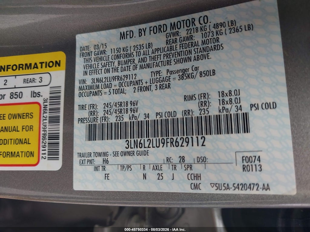 2015 Lincoln MKZ Hybrid photo 9
