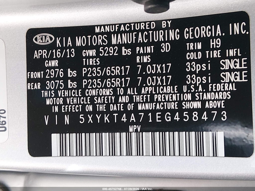 2014 Kia Sorento LX V6 photo 9