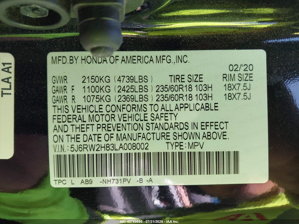 2020 Honda CR-V AWD EX-L photo 9