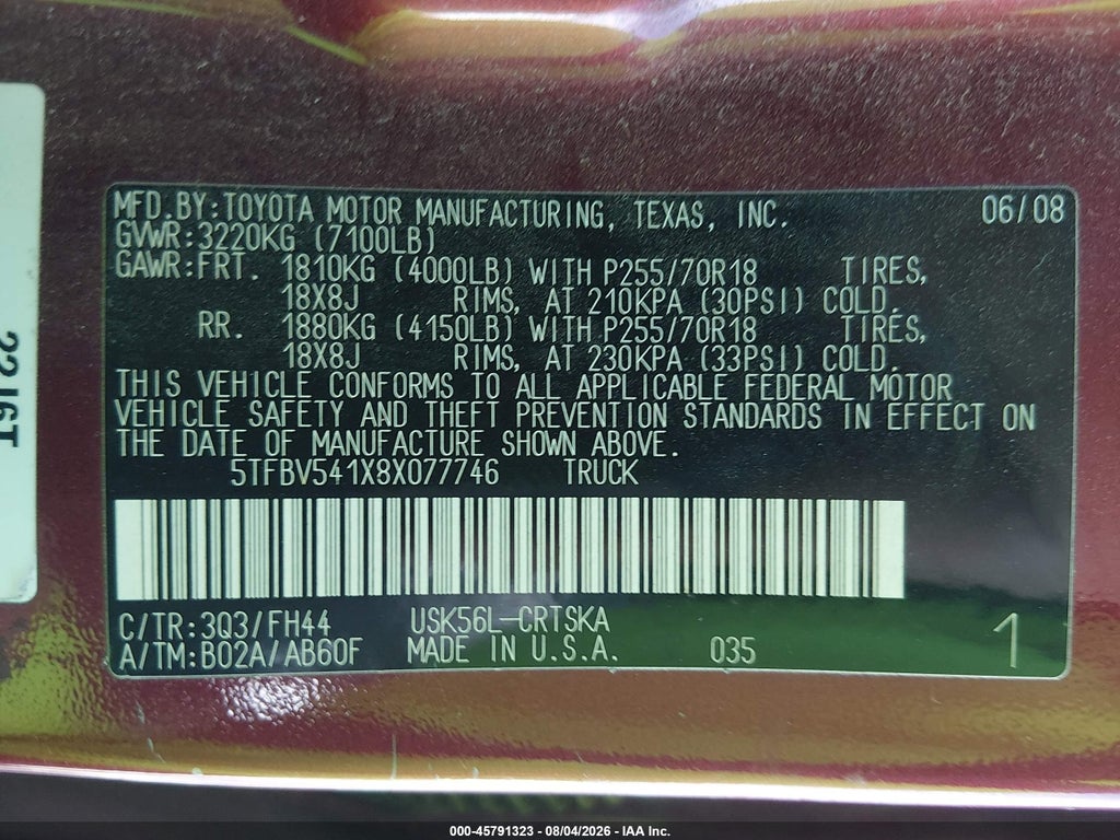 2008 Toyota Tundra Base 5.7L V8 photo 9