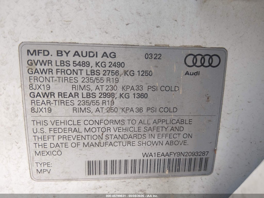2022 Audi Q5 Premium Plus 45 Tfsi S Line Quattro S Tronic photo 9