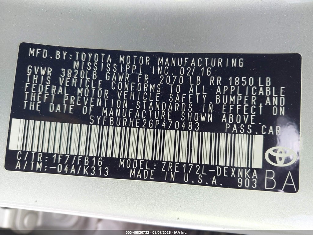 2016 Toyota Corolla LE photo 9