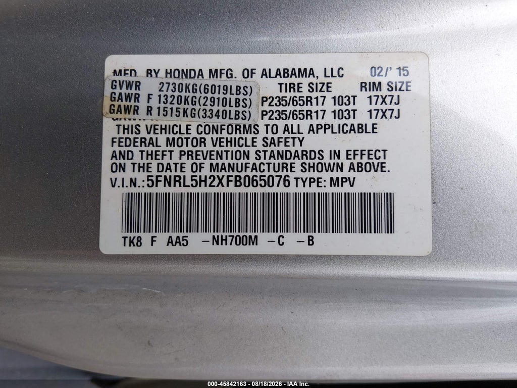 2015 Honda Odyssey LX photo 9