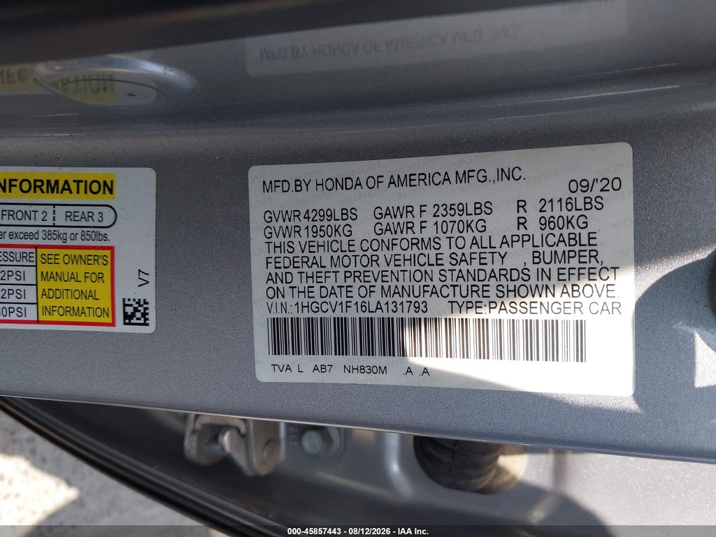 2020 Honda Accord LX photo 9