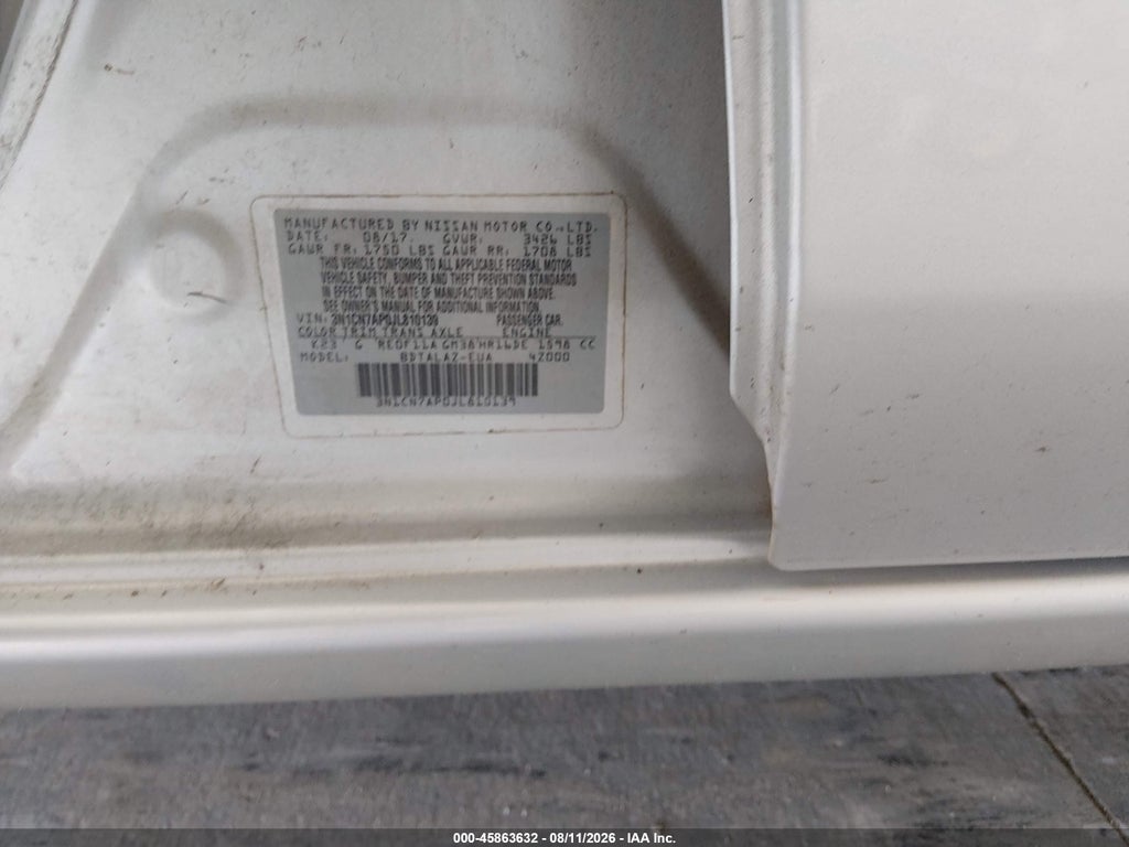 2018 Nissan Versa 1.6 S+ photo 9