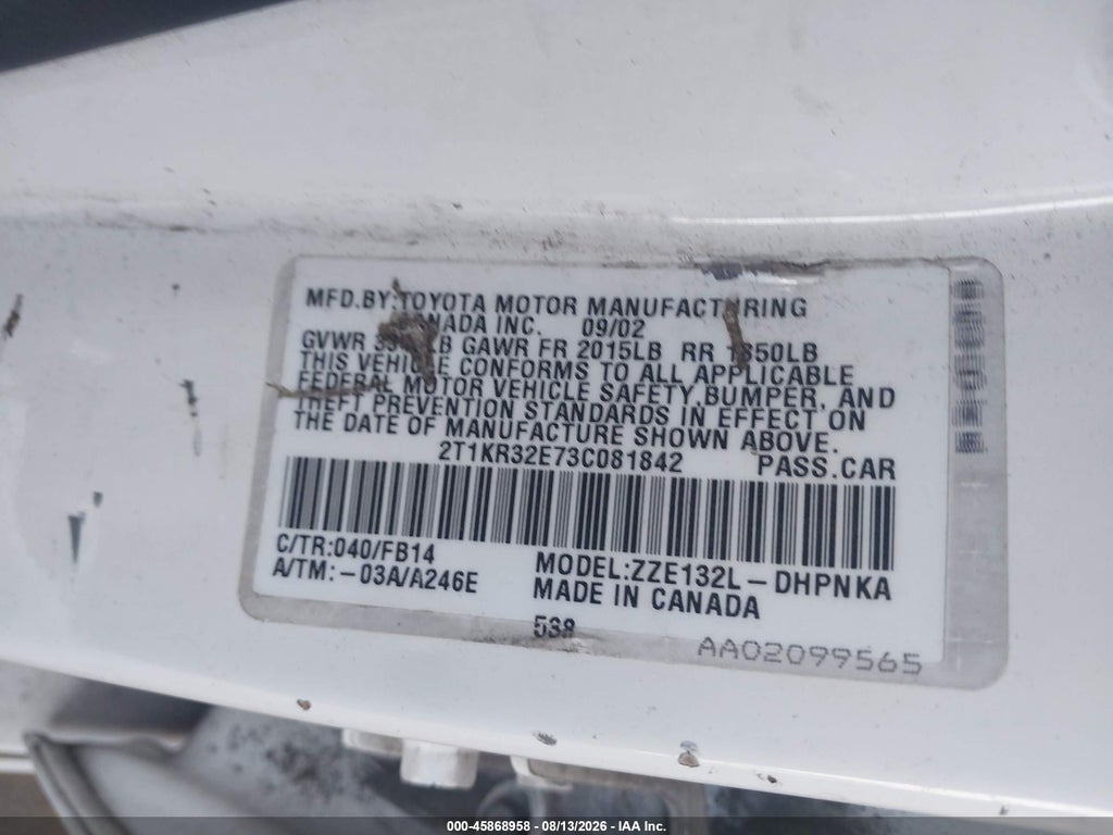 2003 Toyota Matrix XR photo 9