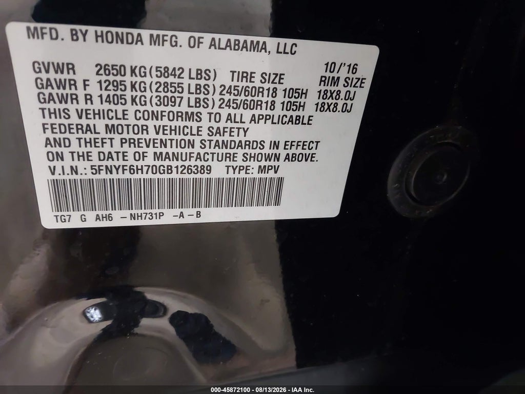 2016 Honda Pilot EX-L photo 9