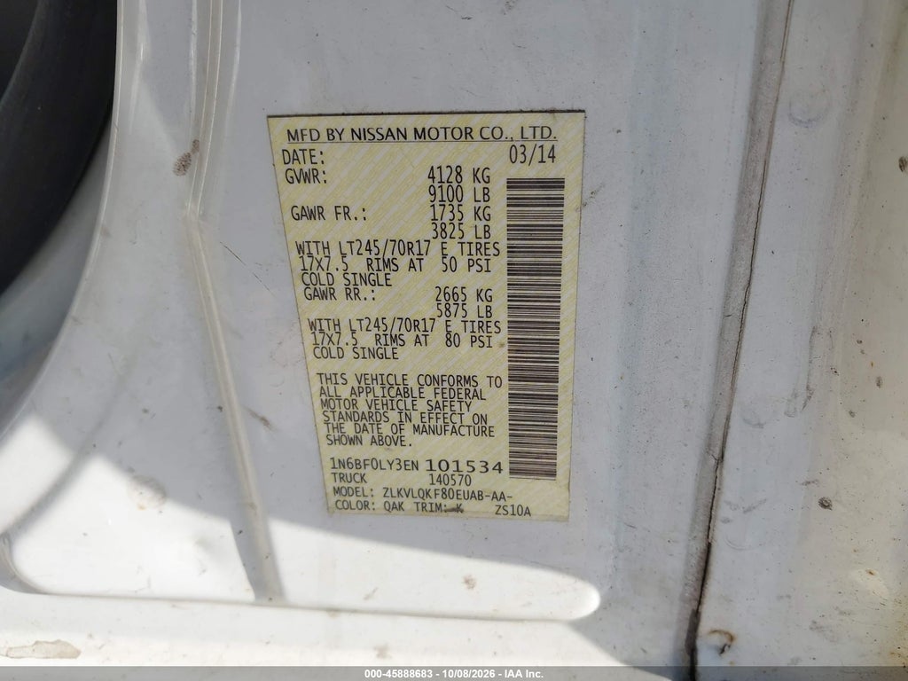 2014 Nissan NV Cargo NV2500 HD S V6/SV V6 photo 9