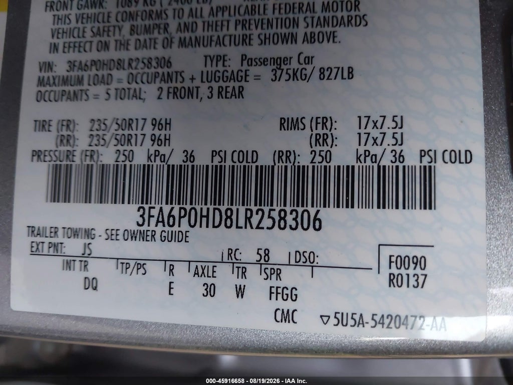 2020 Ford Fusion SE photo 9