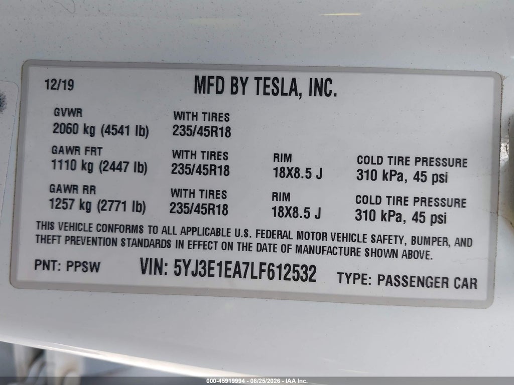 2020 Tesla Model 3 Standard Range Plus Rear-Wheel Drive/Standard Range Rear-Wheel Drive photo 9