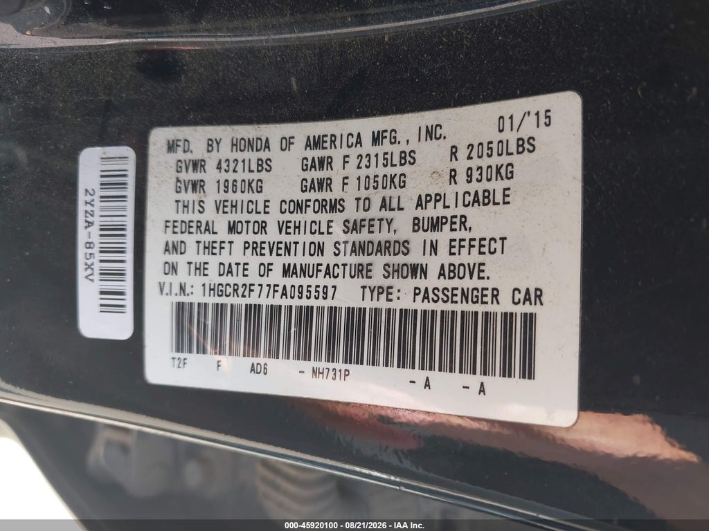 2015 Honda Accord EX photo 9