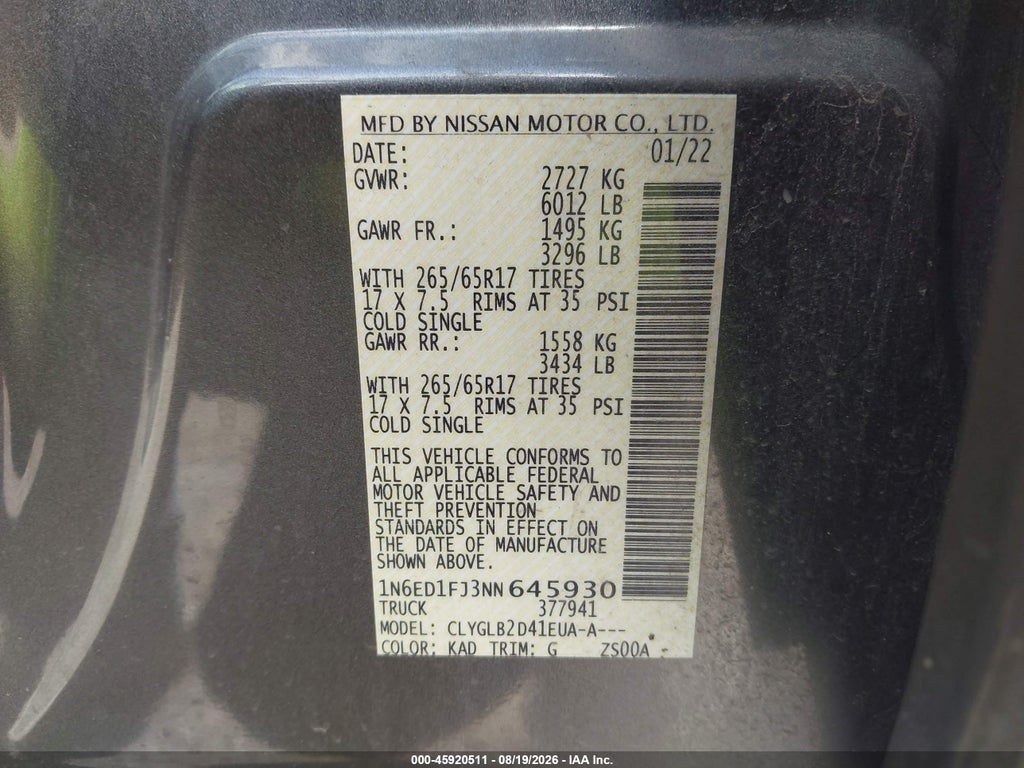 2022 Nissan Frontier Long BED SV 4X2 photo 9