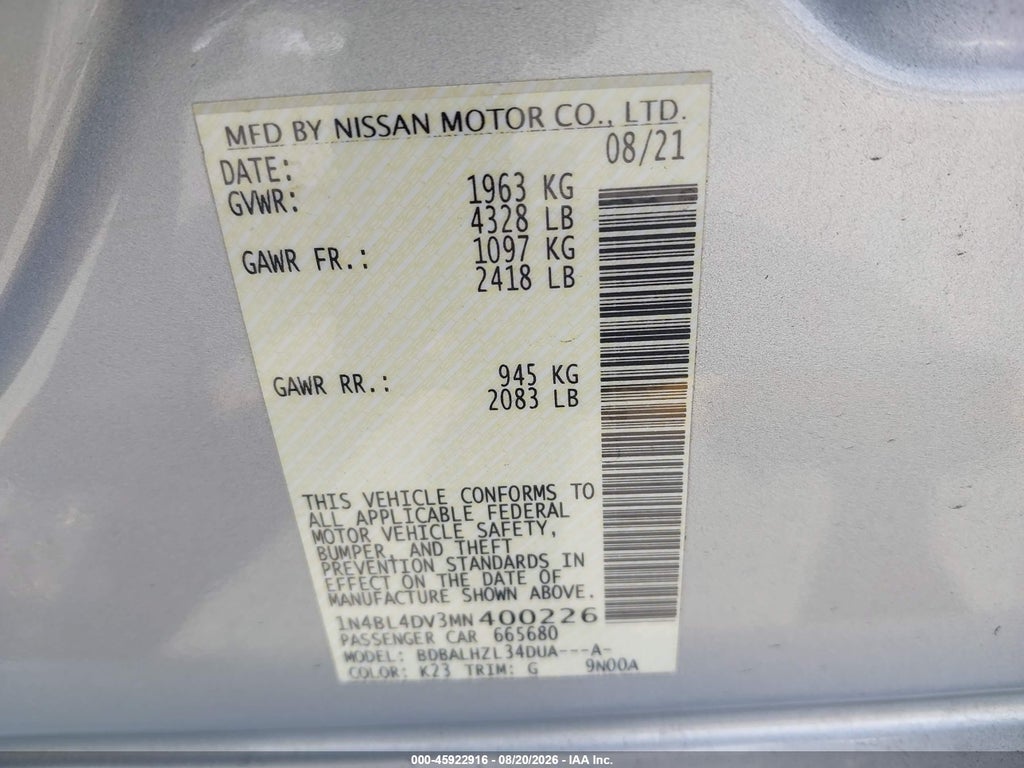 2021 Nissan Altima SV FWD photo 9