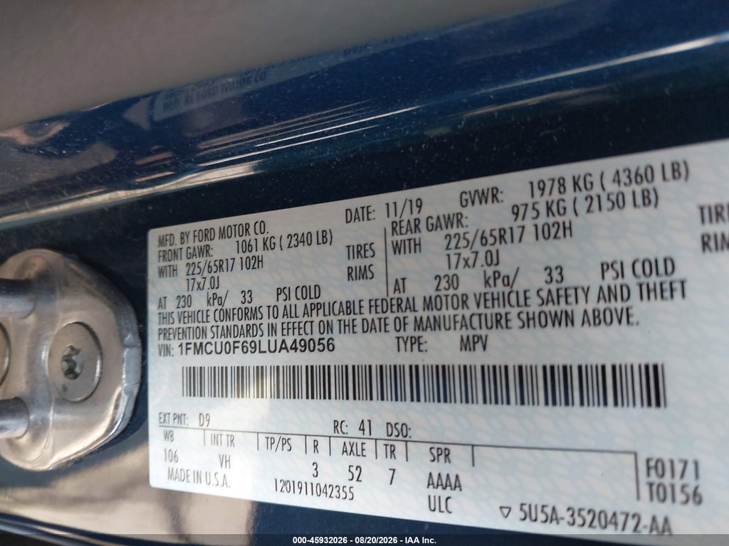 2020 Ford Escape S photo 9