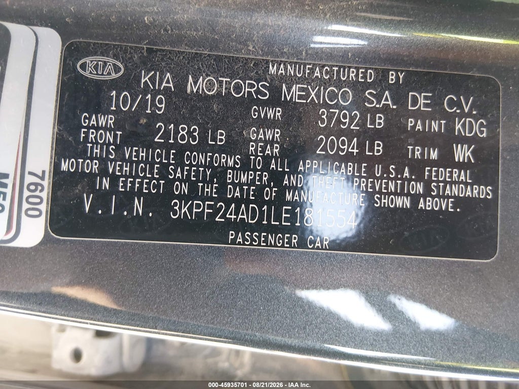 2020 Kia Forte FE photo 9
