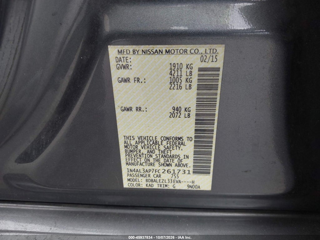 2015 Nissan Altima 2.5 S photo 9