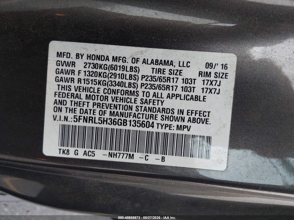 2016 Honda Odyssey SE photo 9