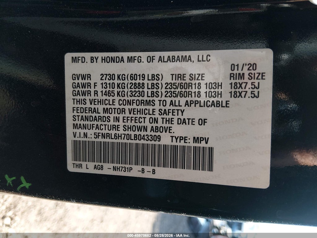 2020 Honda Odyssey EX-L/EX-L W/Navi RES photo 9