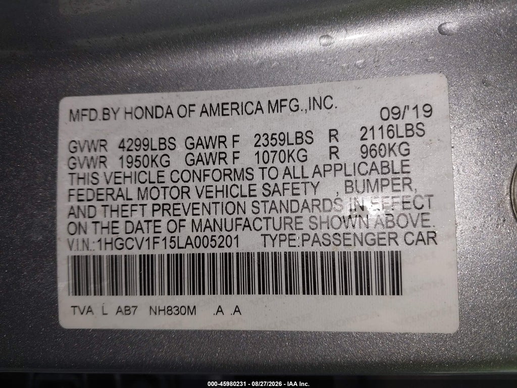 2020 Honda Accord LX photo 9