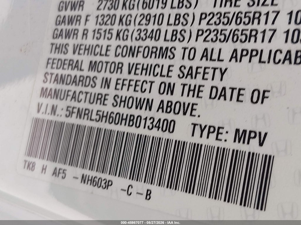 2017 Honda Odyssey EX-L photo 9