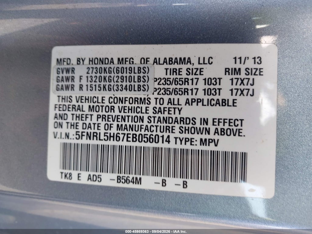 2014 Honda Odyssey EX-L photo 9