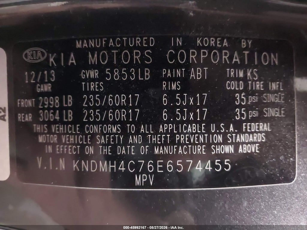2014 Kia Sedona EX photo 9