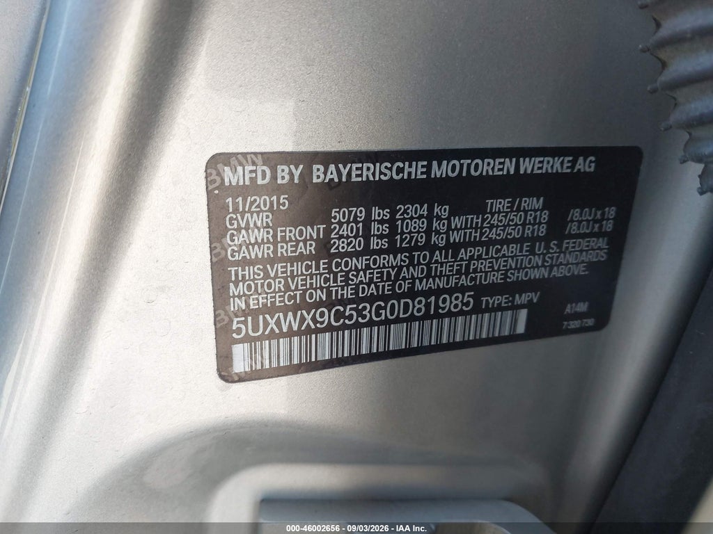 2016 BMW X3 XDRIVE28I photo 9