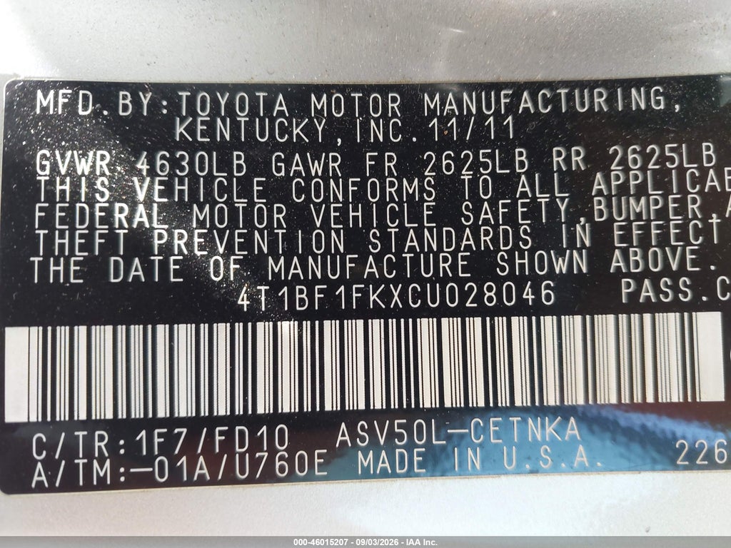 2012 Toyota Camry LE photo 9