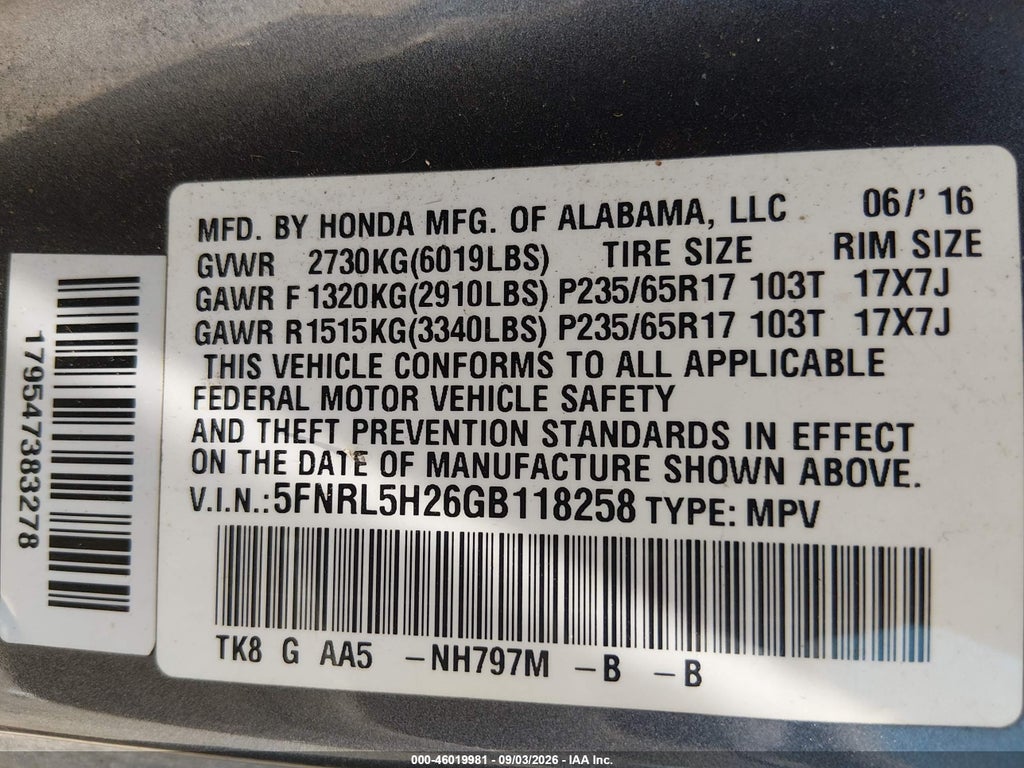 2016 Honda Odyssey LX photo 9