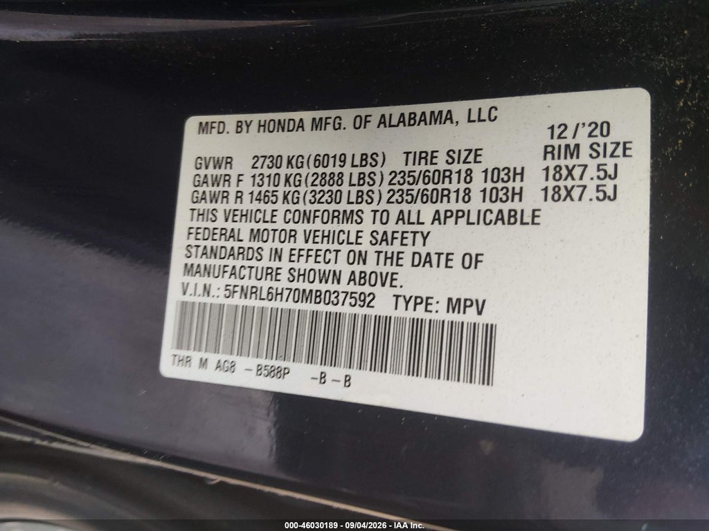2021 Honda Odyssey EX-L photo 9