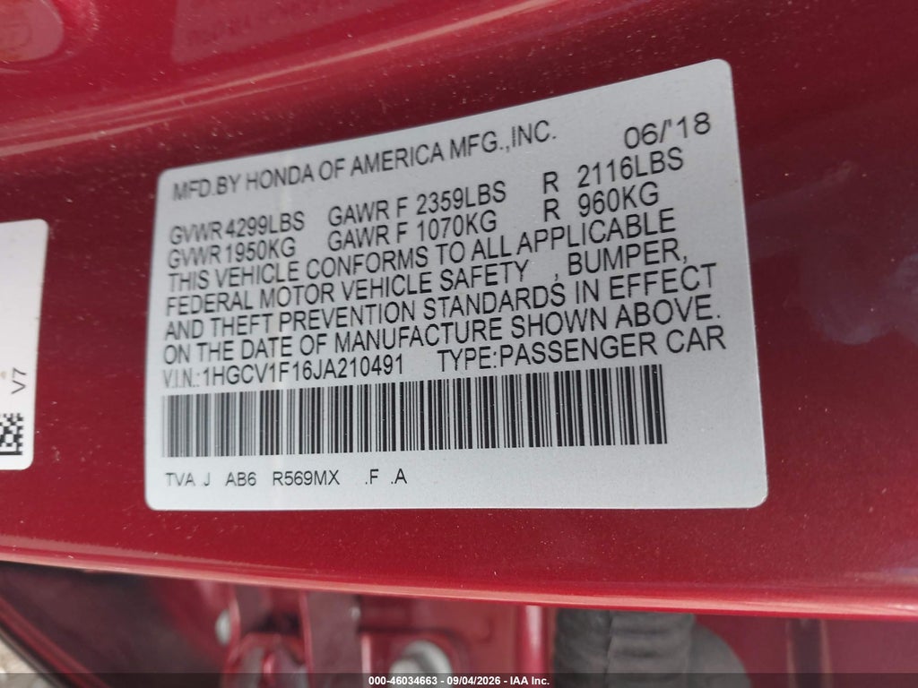 2018 Honda Accord LX photo 9