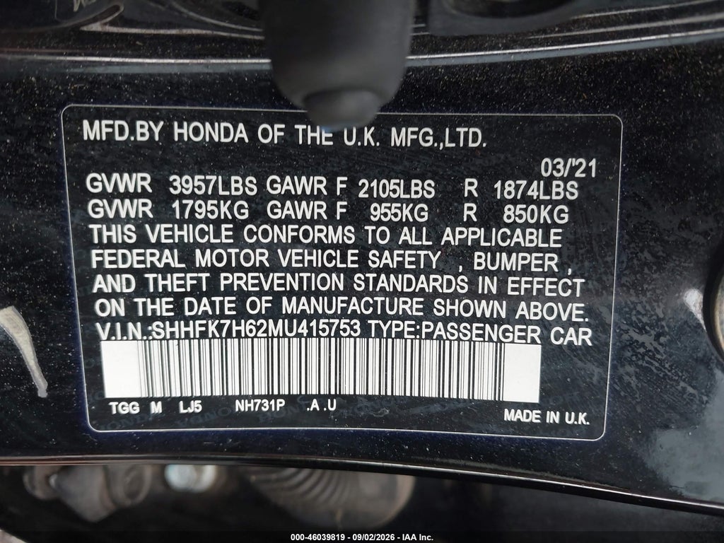 2021 Honda Civic EX photo 9