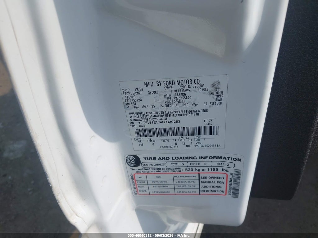 2010 Ford F-150 FX4/Harley-Davidson/King Ranch/Lariat/Platinum/XL/XLT photo 9