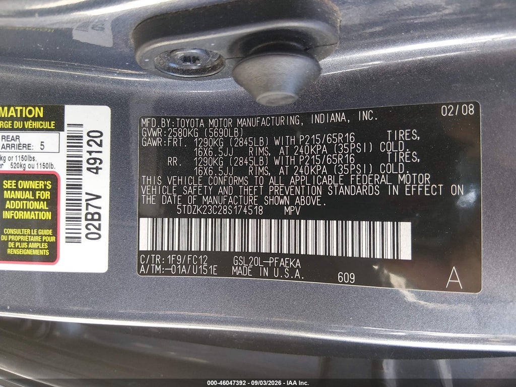 2008 Toyota Sienna LE photo 9