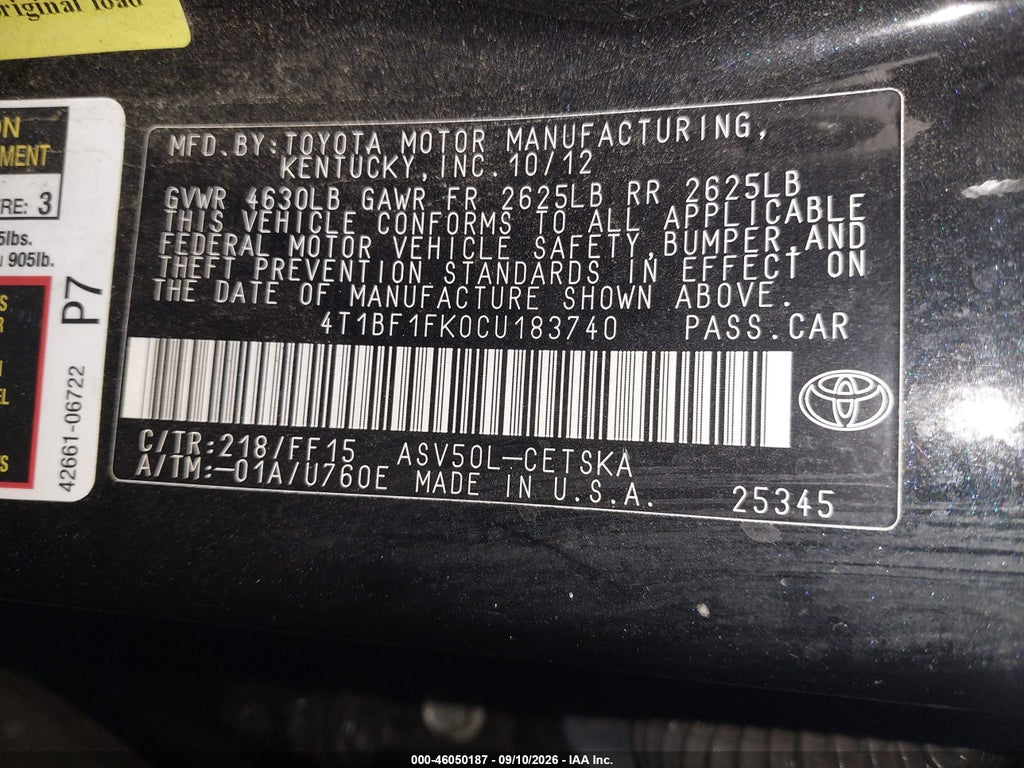 2012 Toyota Camry SE photo 9