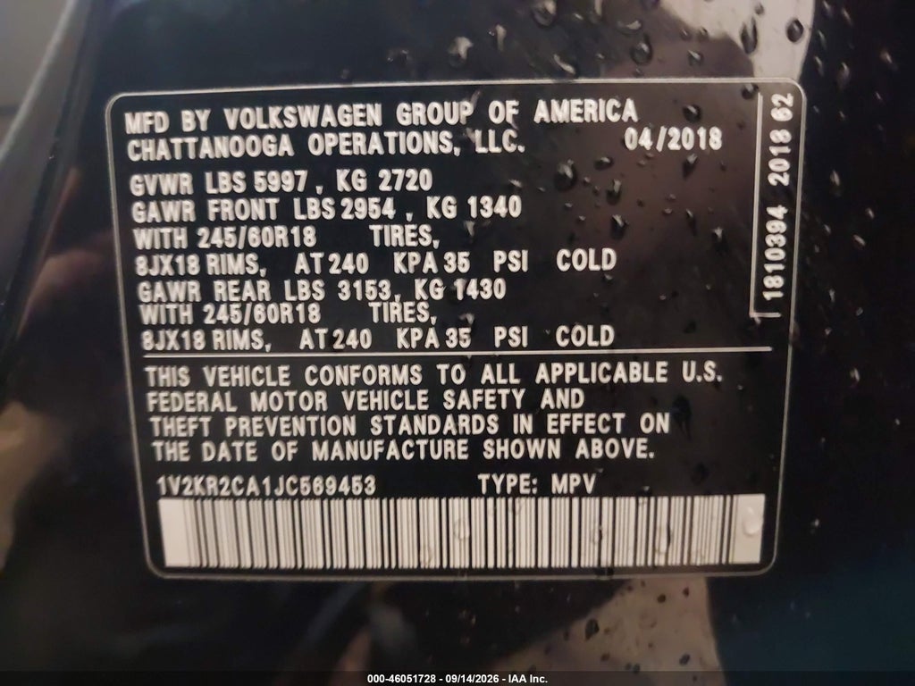2018 Volkswagen Atlas 3.6L V6 SE photo 9