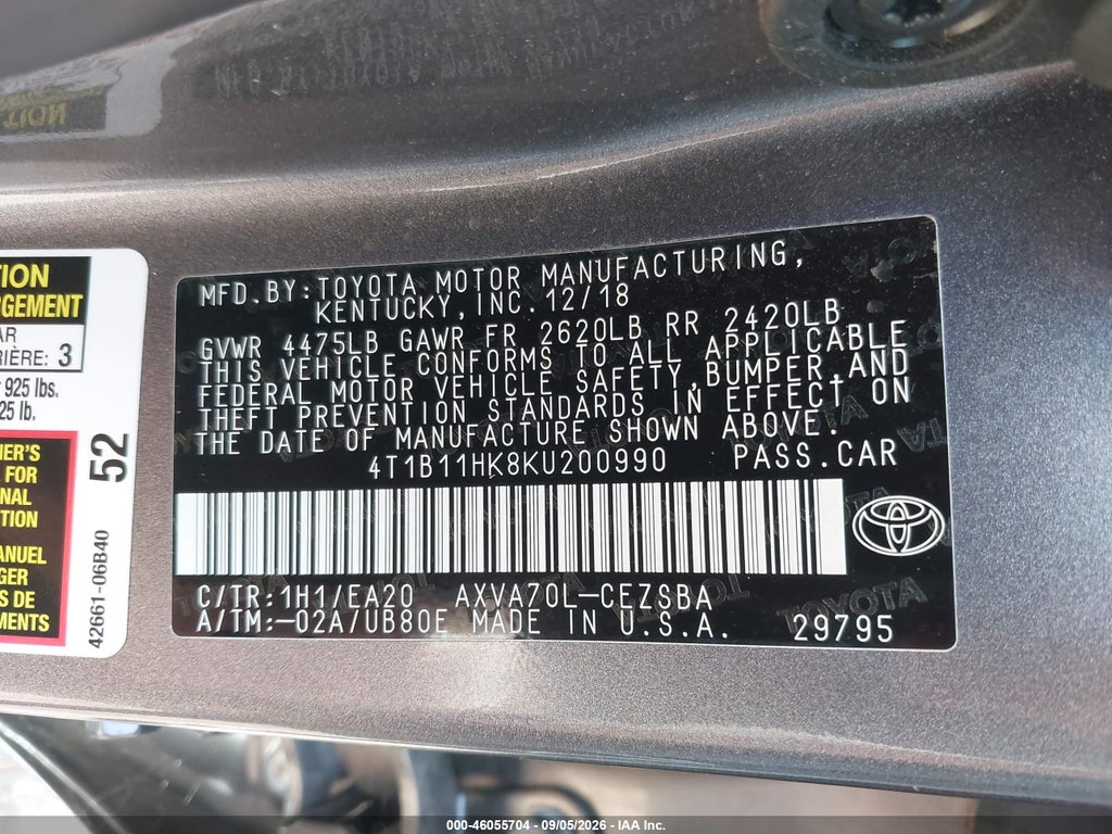 2019 Toyota Camry SE photo 9
