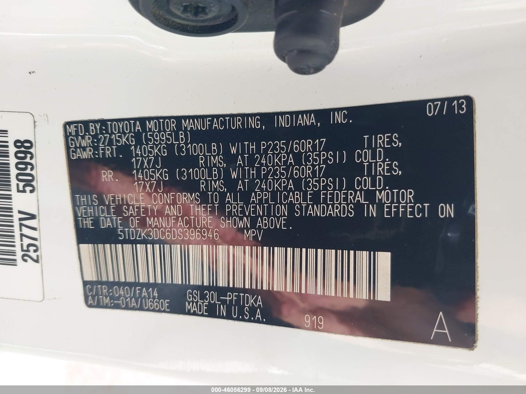 2013 Toyota Sienna L V6 7 Passenger photo 9