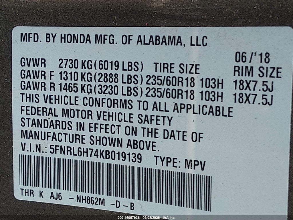 2019 Honda Odyssey EX-L photo 9