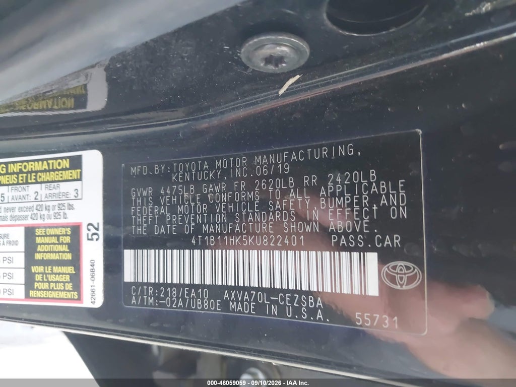 2019 Toyota Camry L/LE/SE/XLE photo 9