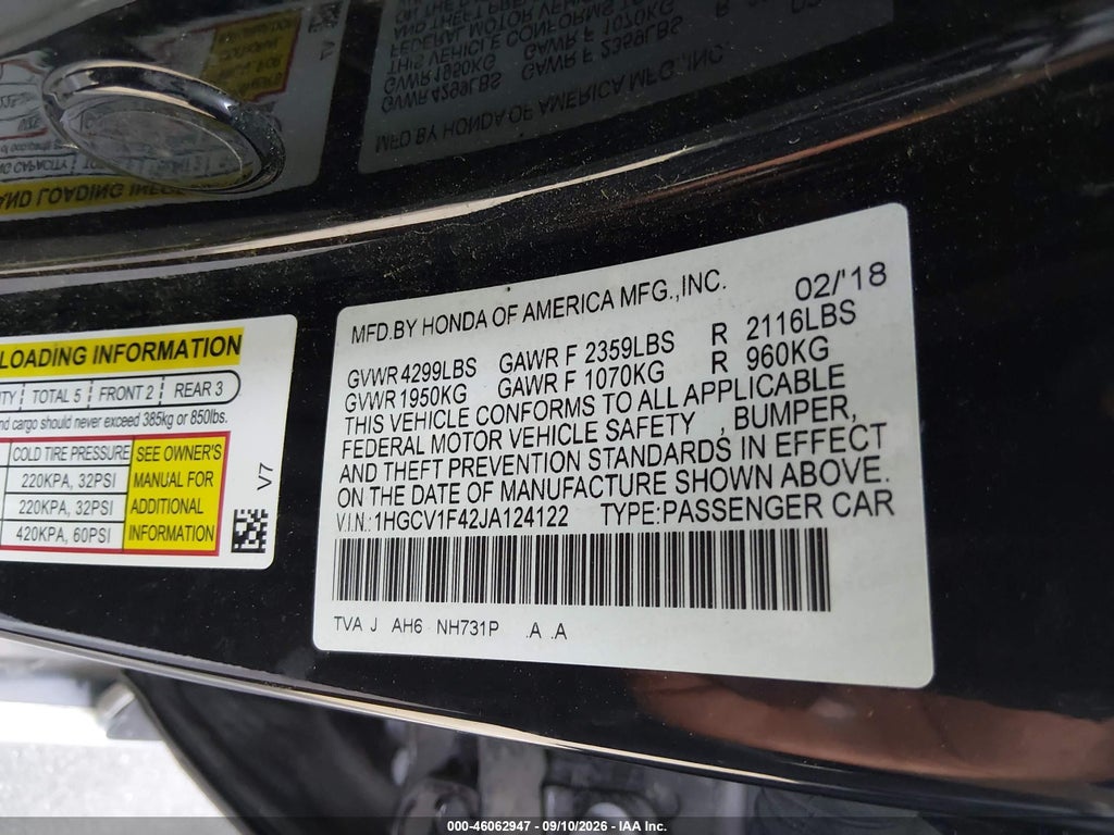2018 Honda Accord EX photo 9