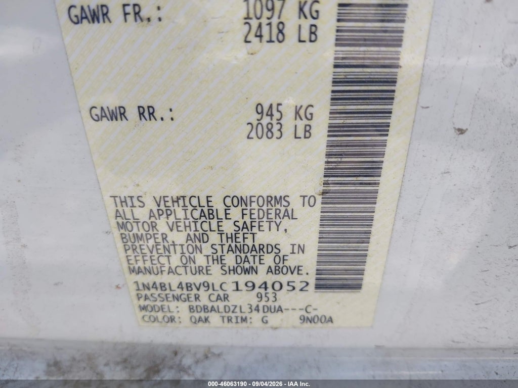 2020 Nissan Altima S FWD photo 9