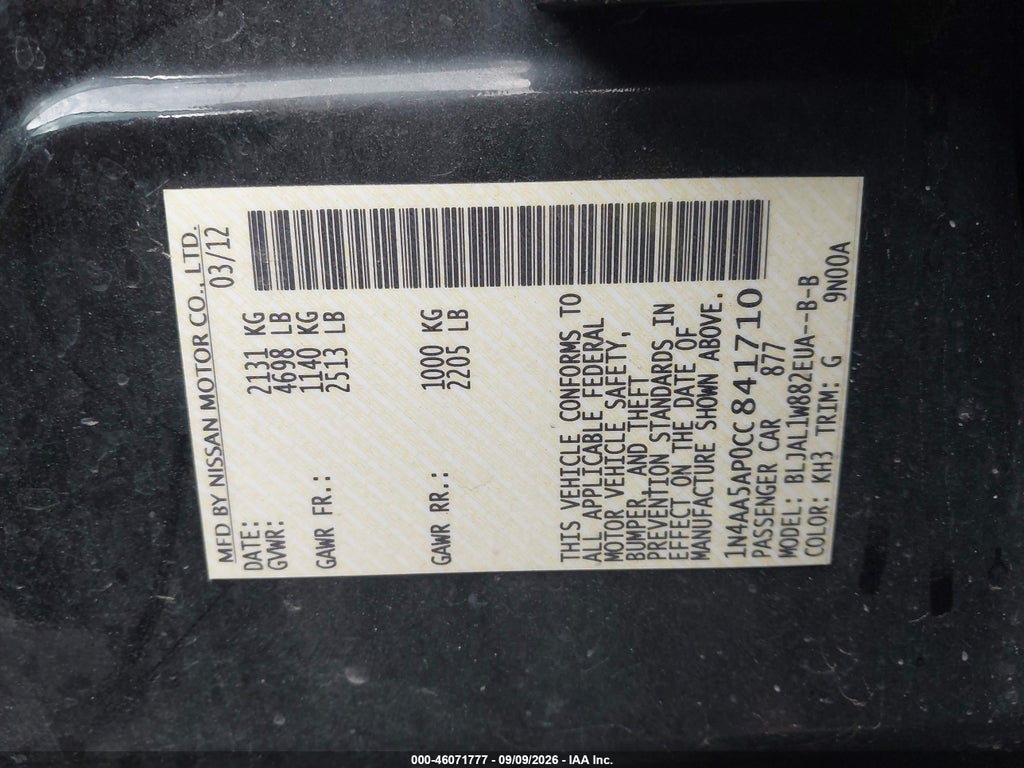 2012 Nissan Maxima 3.5 SV photo 9