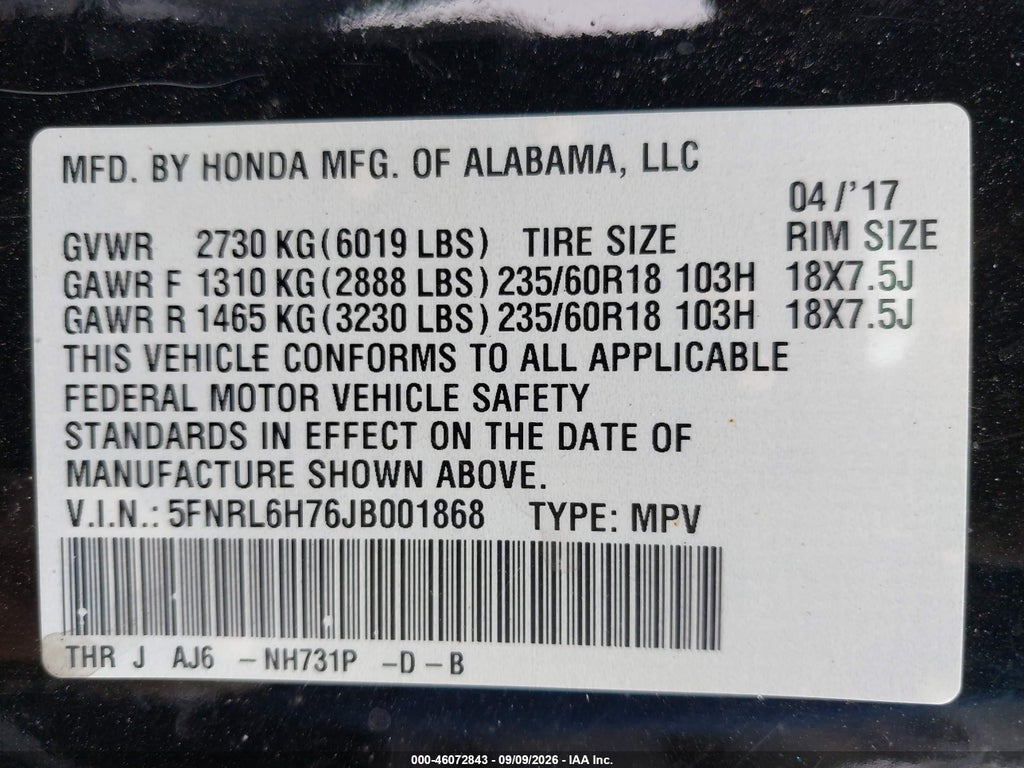 2018 Honda Odyssey EX-L photo 9