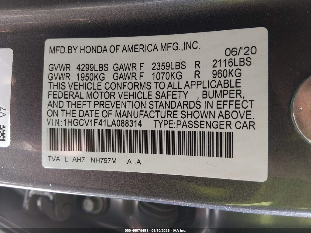 2020 Honda Accord EX photo 9
