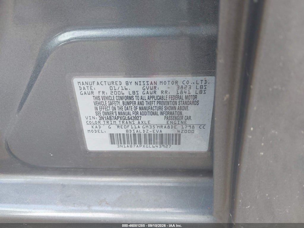 2016 Nissan Sentra Fe+ S/S/SL/SR/SV photo 9