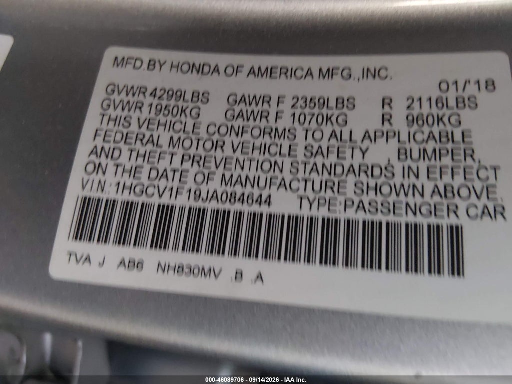 2018 Honda Accord LX photo 9